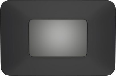 Lecteur audio réseau BlueSound NODE noir, vue de dessus, forme rectangulaire, surface lisse, écran central encastré