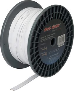 Bobina di cavo bianco per diffusore Real Cable FL250B 2x2,5mm2, su rocchetto nero e grigio, vista frontale