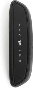 Polk Audio MagniFi Mini AX sort soundbar, set fra siden, med kontrolknapper og tilslutningsport på siden