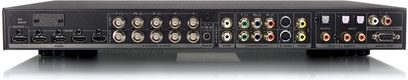 DVDO VP50 Pro sort videoprocessor, front med audio-/videotilslutninger, knapper og display, set forfra