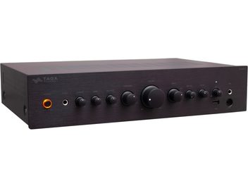 Hi-fi stereo forstærker TA-400MIC (2023), set forfra, kontrolknapper, hovedtelefonstik, USB- og mikrofonporte, lyskontakt