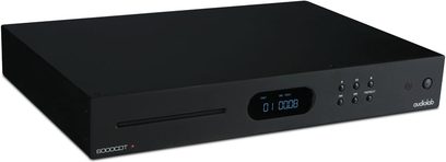 Чорний високоякісний CD-програвач Audiolab 6000CDT з передньою панеллю, що включає цифровий дисплей, 6 кнопок та щілину для CD