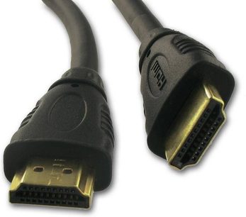 To sorte HDMI-hanstik, en lige og en 90 graders vinklet, med forgyldte stik