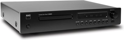NAD C565BEE sort CD-afspiller set forfra, sort front med blåt digitalt display, knapper og CD-skuffe