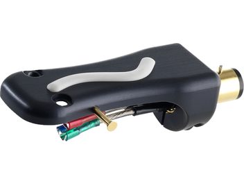 Ortofon LH-10000 plokštelės laikiklis, juodas korpusas, auksinis jungiklis, raudoni, žali, mėlyni, balti laidai, perspektyvinis vaizdas