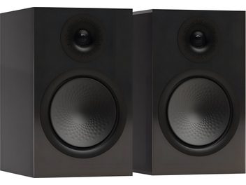 Diffusori libreria Monitor Audio Silver 100 7G Limited Edition nero, woofer in metallo tessuto, vista a tre quarti