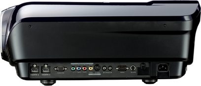 Mitsubishi HC9000DA sort videoprojektor, bagudgangstilslutninger: HDMI, VGA, S-Video, komponent, trigger, RS232, strømforsyning