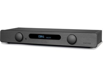 Audio konvertor DAC Atoll DAC300 čierny, predný panel z brúseného hliníka, 2 otočné ovládače, modrý displej, biele logo
