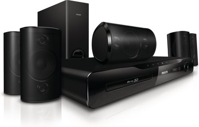 Philips HTS5562 sort hjemmebiografsystem bestående af en 3D Blu-ray-afspiller, 5 satellithøjttalere og en basrefleksboks