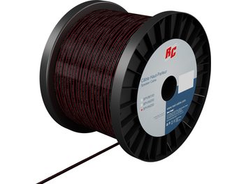 Чорно-червона аудіокабельна котушка Real Cable SPVIM150/200/250 на білому тлі з етикеткою продукту