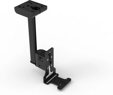 Supporto da soffitto nero per diffusore, in metallo, con staffa a L per montaggio a parete e base circolare forata per diffusore