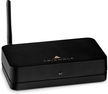 Rechthoekige zwarte behuizing met afgeronde hoeken, verticale antenne aan de linkerkant, logo en tekst "TRIANGLE" bovenop, "Wi-Fi" indicator aan de voorkant