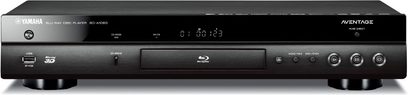 Yamaha BD-A1060 4K Blu-ray-Player in Schwarz von vorne, gebürstete Aluminiumfront, Display, Disc-Schublade, USB-Anschluss