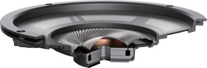 Åbent hi-fi hovedsæt Audio Technica ATH-ADX5000, set nedefra, sorte ørekopper, spiralformet metalrist, sort hovedbøjle