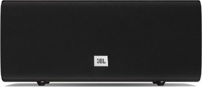 Hlavní reproduktor JBL Studio 625C v tmavém ořechovém provedení, pohled zepředu, horizontálně protáhlý obdélníkový tvar, černá barva