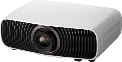 White Epson EH-LS7500 projector, three-quarter front view with central lens and black slatted grille