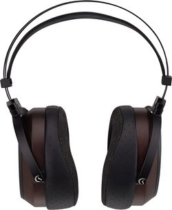 Sendy Audio Aiva 2 hi-fi over-ear headphones in dark wood and black, double metal headband, perforated ear cushions front view