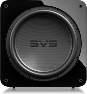 SVS SB17-Ultra subwoofer R|Evolution sortlakeret, set forfra, central cirkulær gitter, afrundede hjørner, glat overflade