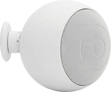 Altavoz de estantería mural Cabasse Baltic 5 blanco mate de diseño esférico con gran rejilla metálica frontal