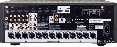 Anthem AVM 60 sort forstærker til hjemmebio, front, mange audio/video-stik, knapper og display