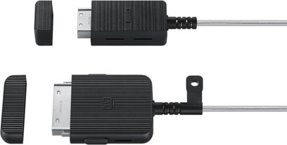Sort Samsung VG-SOCR15/XC digital optisk kabel med USB-C og micro-USB-stik, set oppefra og nedefra