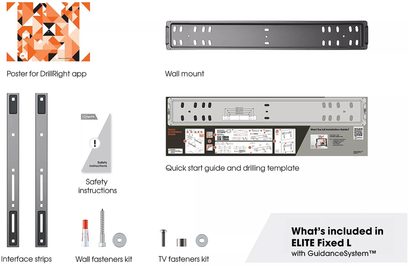 Support TV mural Vogel's Elite TVM 5705 gris avec deux rails verticaux, visserie et gabarit de perçage