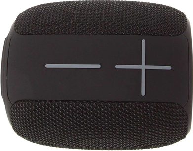 Bluetooth-højttaler Yourban Getone 25 sort, set ovenfra, tekstureret overflade, synlige plus- og minusknapper, rektangulær form