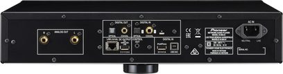 Pioneer N-50A-K sort netværksaudioafspiller, bagside, audio- og netværksforbindelser, nærbillede