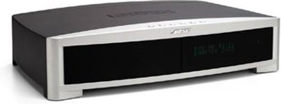 Sistema de cine en casa Bose 321 GSX MovieBox, vista frontal, caja rectangular negra y gris con pantalla LCD integrada