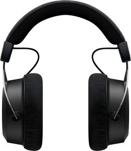 Bezdrôtové slúchadlá Beyerdynamic Amiron, pohľad spredu, čierny polstrovaný hlavový most, čierne kruhové náušníky, kovové káble