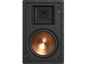 Klipsch PRO-18-RW melna iebūvējama sienas skaļrunis ar vara skaļruni, skats no priekšpuses