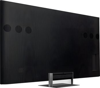 Sony BRAVIA 7 II K55XR7 vista trasera, televisor negro con parte trasera acanalada y pie central rectangular