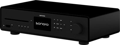 Sistema audio Sonoro Maestro Quantum nero opaco, vista frontale, formato compatto rettangolare con facciata nera e pulsanti di controllo