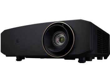 JVC LX-NZ30 sort videoprojektor, rektangulær, objektiv med guldring, ventilationsriste på siderne, set forfra