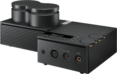 Preamplificatore per cuffie Yamaha HA-L7A in metallo nero, prese XLR, 4,4 mm e jack, blocco a doppio cilindro, schermo e manopole