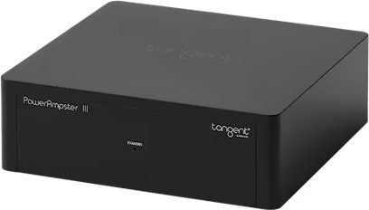 Amplificator de putere hi-fi Tangent PowerAmpster III negru compact, vedere din față trei sferturi