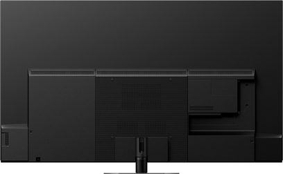 Panasonic TX-65LZ1000E OLED 65" TV, set forfra, slukket skærm, smal sort ramme, centralt metalben