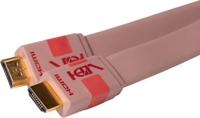 Cavo HDMI piatto Van den Hul The VDH HDMI Flat SE rosa, connettori dorati, primo piano delle due estremità