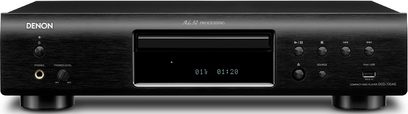 Denon DCD-720 sort CD-afspiller, frontvisning, digitalt display, knapper og kontrolhjul, mat og blank sort front