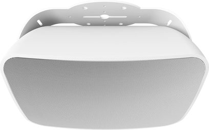 Sonos Outdoor højttaler i hvid, set forfra, oval form, metallisk gitter på forsiden, mat hvid finish