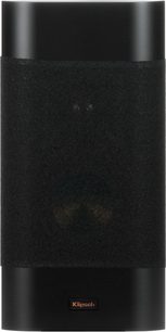 Coluna de parede Klipsch RP-140D preta, vista de frente, com grelha em tecido e bordas superiores e inferiores arredondadas