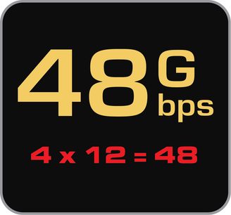Kabel HDMI Audioquest Firebird 48Gbps 72v DBS 1,5m, żółty tekst na czarnym tle, widok z przodu, zbliżenie