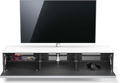 Baltai ir juodai dažyta Spectral Scala SC1650-SNG-SAT TV spintelė, 3 skyreliai, TV stovelis, vaizdas iš priekio