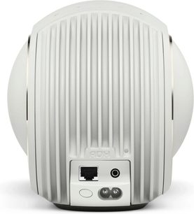 Høyttaler DEVIALET Phantom Ultimate 98 dB hvit, ribbet plastskall, bakside med RJ45, 3,5 mm jack og strømtilkobling