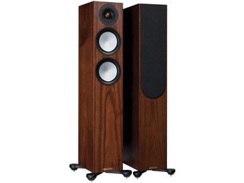 Monitor Audio Silver 200 7G álló hangsugárzó, natúr diófa, fekete hangszórók, fekete magassugárzó, elölnézet