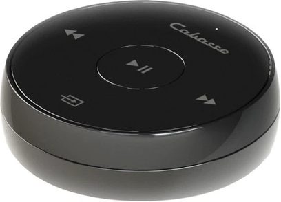 Trådløs tilkoblet høyttaler Cabasse The Pearl i metallisk svart, lakkert svart finish, toppvisning, sirkulær form