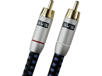 SoundPath Subwoofer -bassokaiutinkaapeli 5m, 2 kullattua RCA-liitintä, musta ja sininen punottu suojus
