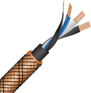 Wireworld Eclipse 10 RCA 0,75m analog ses kablosu, kesit görünümü, bakır örgülü kılıf, siyah, mavi, beyaz izole edilmiş iletkenler