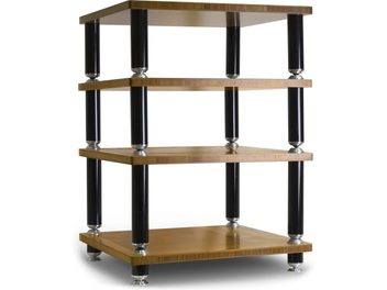 Norstone Design Stäbbl HIFI - bambusowy stojak audio z 4 półkami, czarna konstrukcja rurowa, widok z przodu