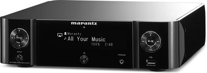 Kompakt Marantz MCR-511 højkvalitets hi-fi-system i sort, front med skærm, knapper, drejeknap, porte, højttalere